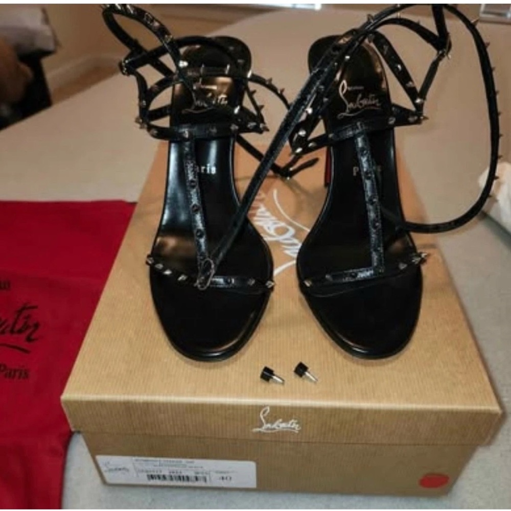 Christian Louboutin Black Studded Strappy Heels